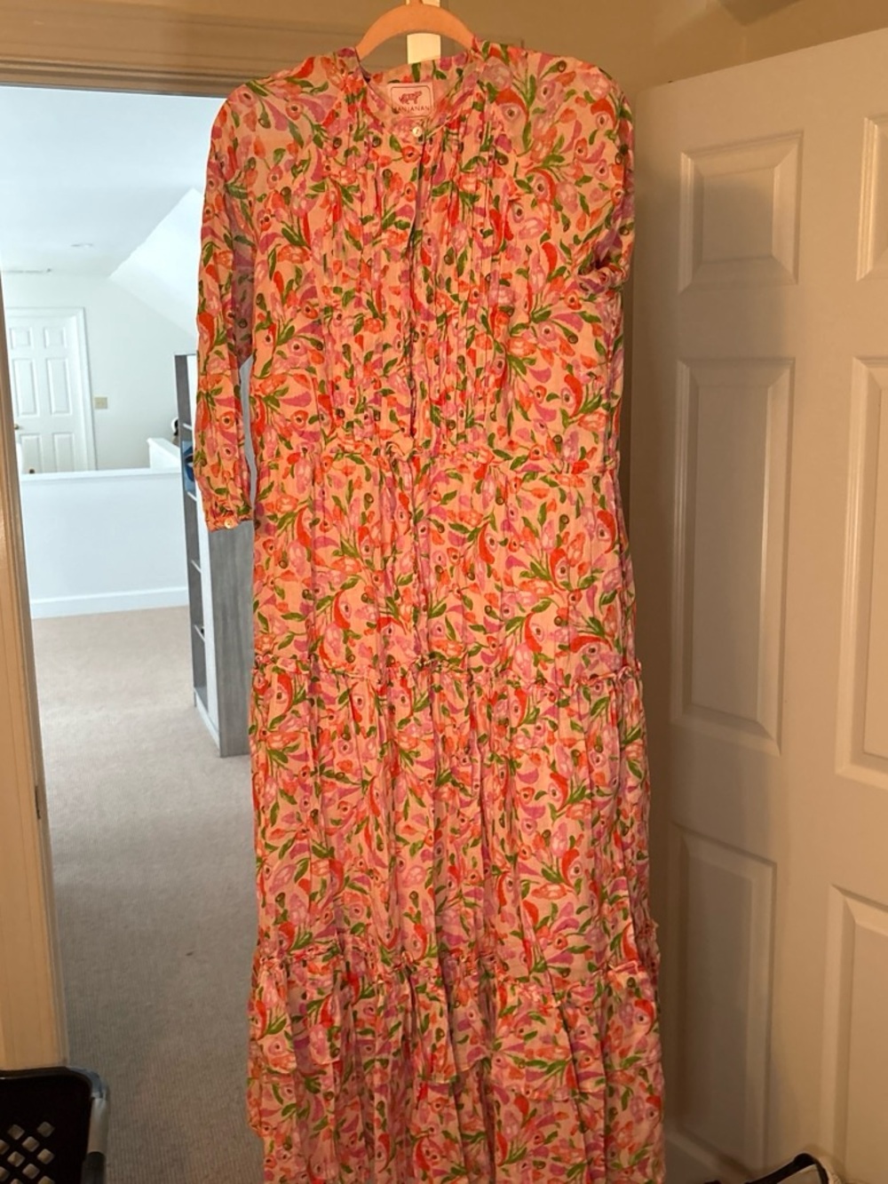 A316 - Banjanan Bazaar Mini Bloom Rose Floral Cotton Maxi Dress L